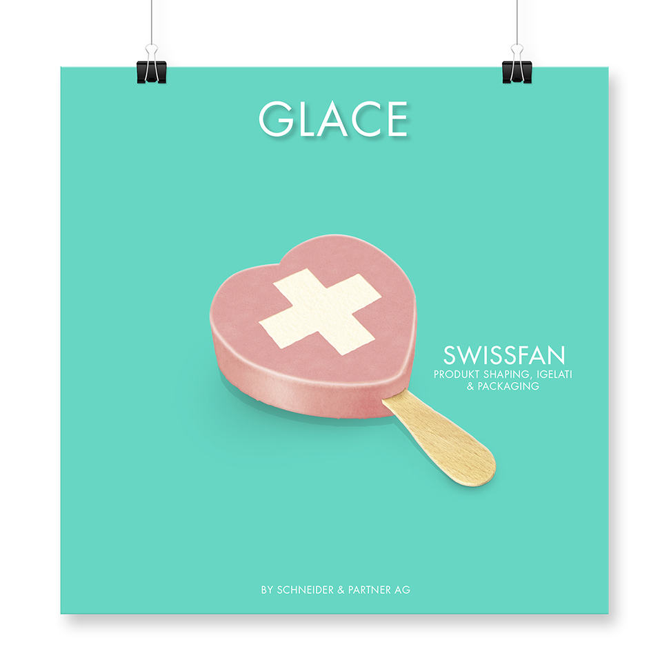 Shaping Design für Herz Glace Igelati. Packaging Design. Swissness. Eis am Stiel: Herz mit Schweizerkreuz.©S&P