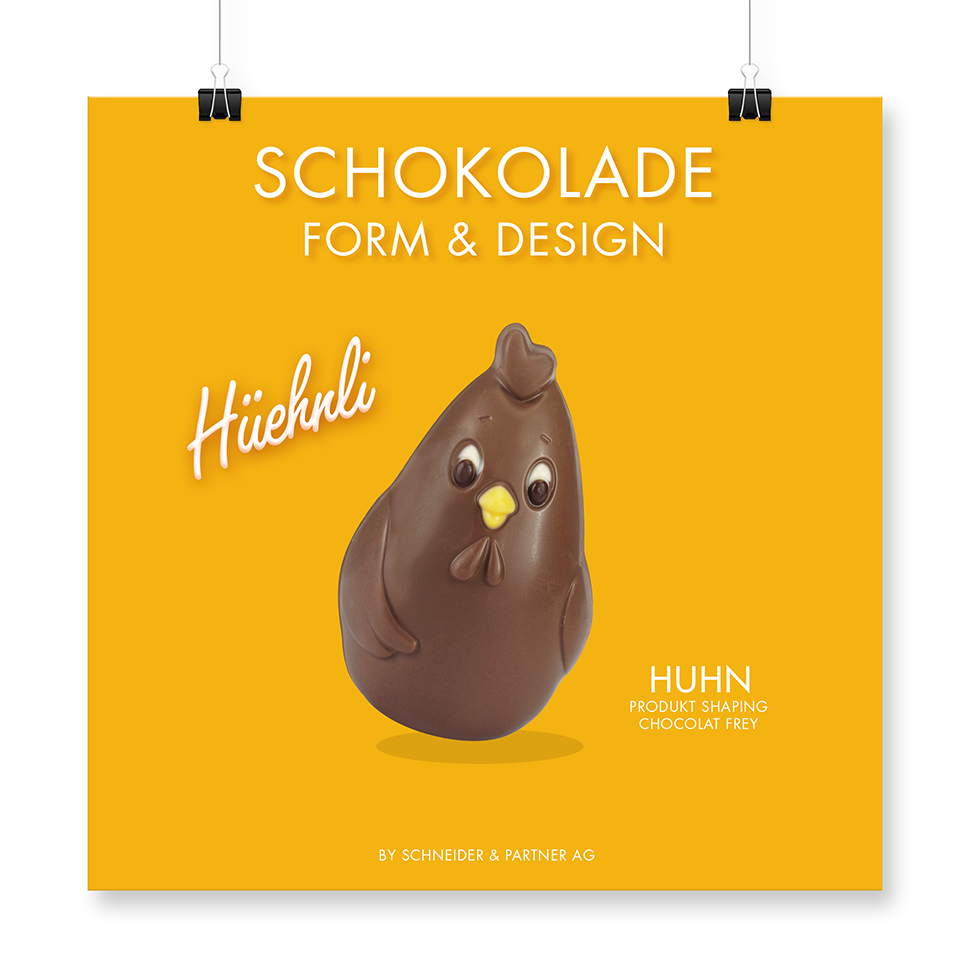 Form-Design für 4 süsse, moderne Schokolade-Osterformen. Huhn, Ente, Küken & Hase