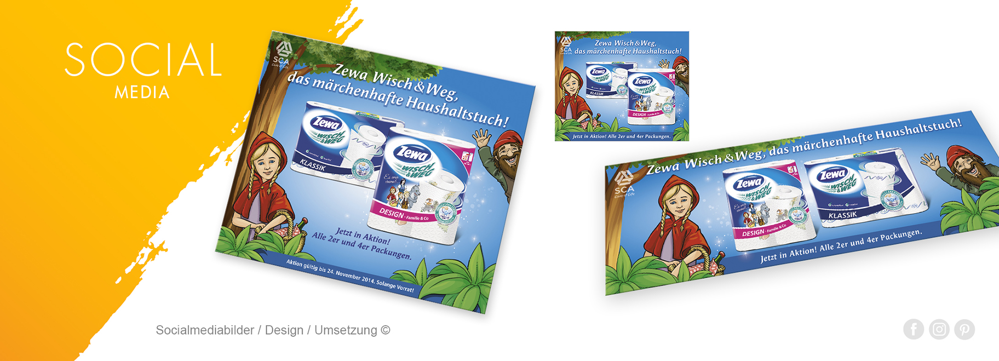 Digitale Inserat Gestaltung für ZEWA Wisch&Weg, Haushaltstücher Klassik Edition und Märchen-Edition