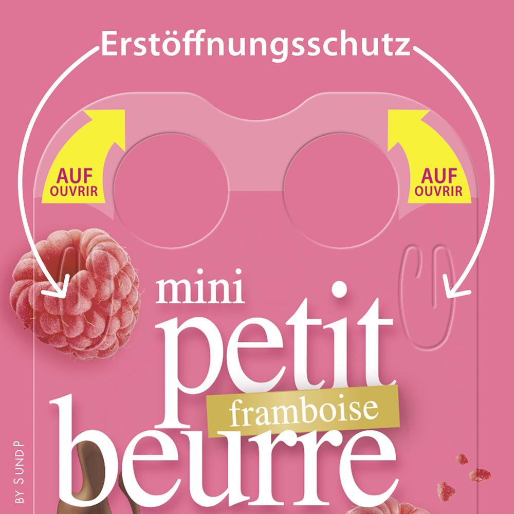 mini petit beurre Himbeer, Verpackungstechnologie des Erstöffnungsschutz