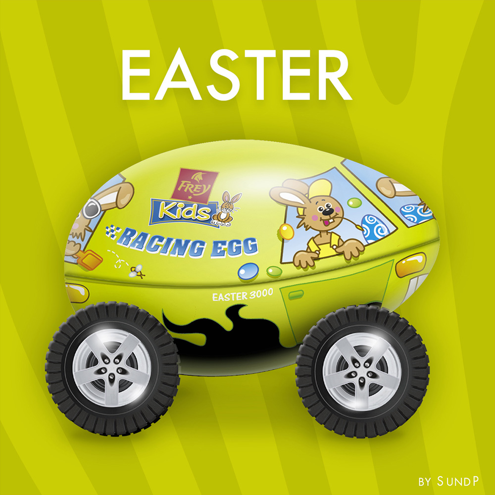 Das Oster Design. Chocolate Frey Kids mit dem Racing Egg