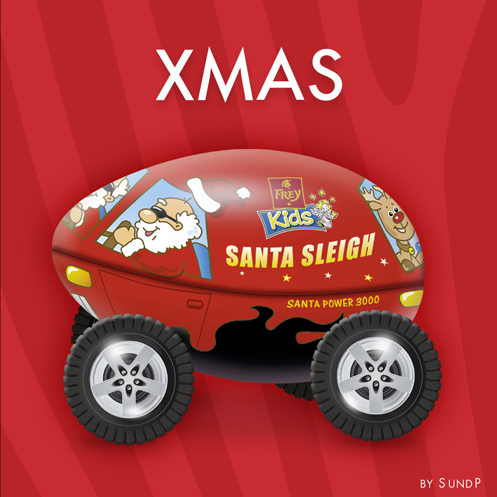 Das X-Mas Design. Chocolate Frey Kids mit Santas Sleigh