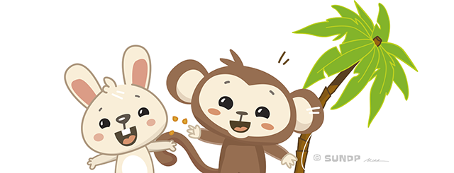 Illustration eines Hasen und Affen als Maskottchen für Kinderprodukte