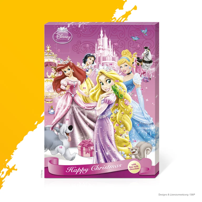 Verpackungsdesign für einen Disney Prinzessinnen Adventskalender mit Lizenzmotiven und Schokolade