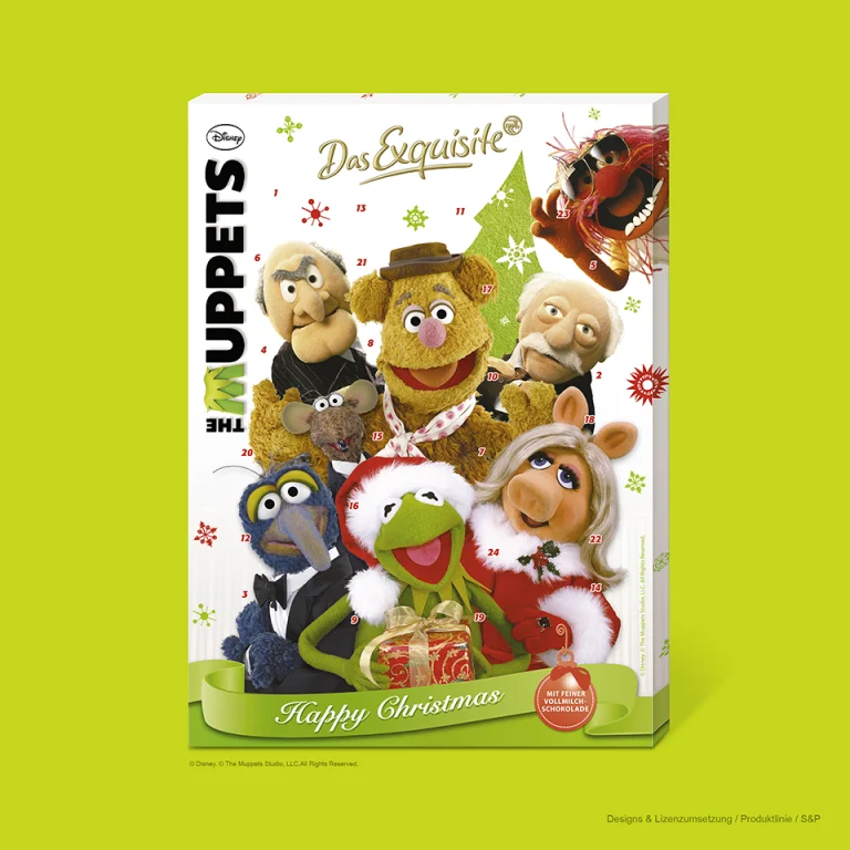 Verpackungsdesign für einen Muppets Adventskalender mit Disney Lizenzfiguren und Schokolade
